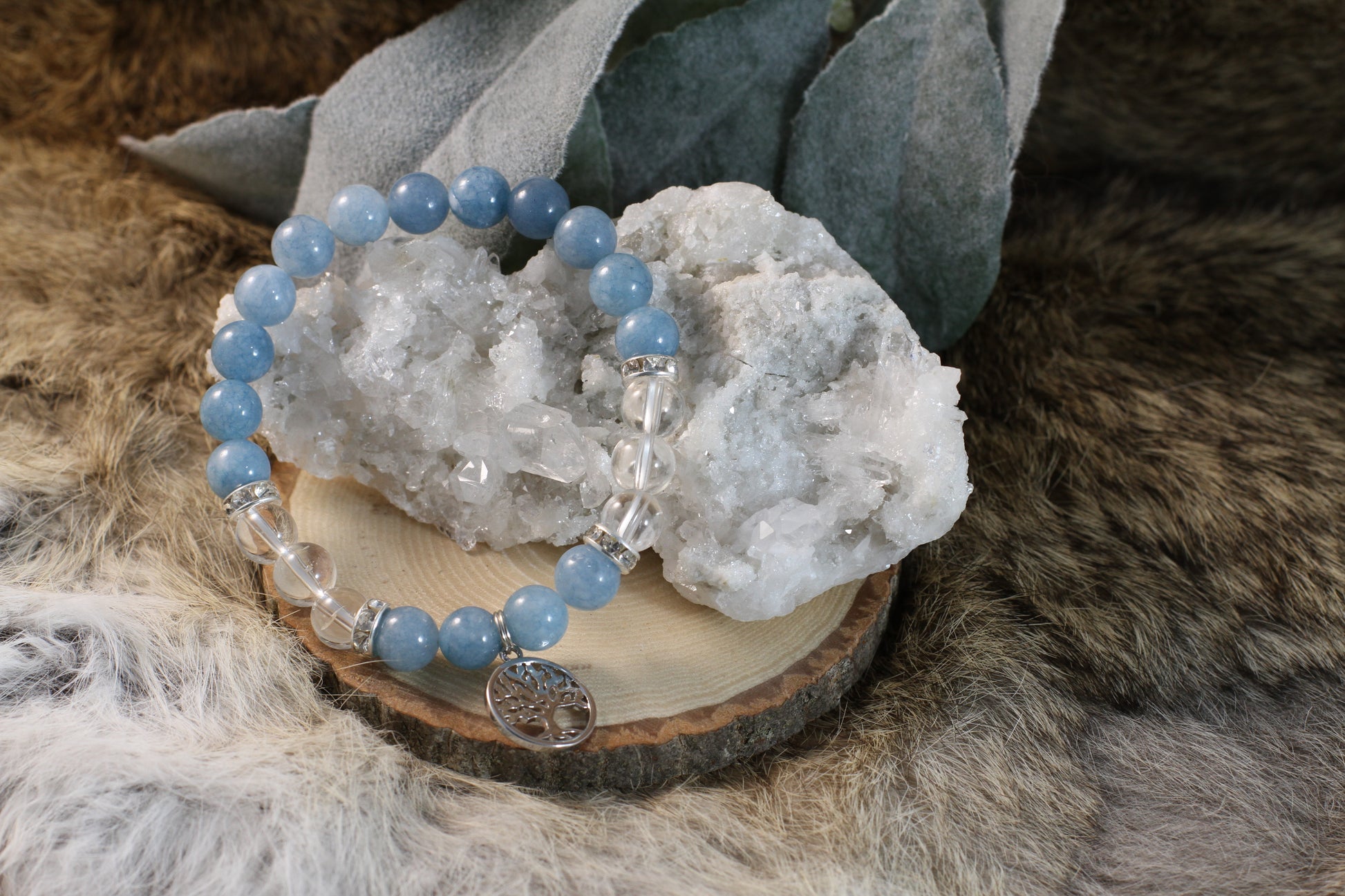 Dyed Quartz & Clear Quartz Bead Bracelet