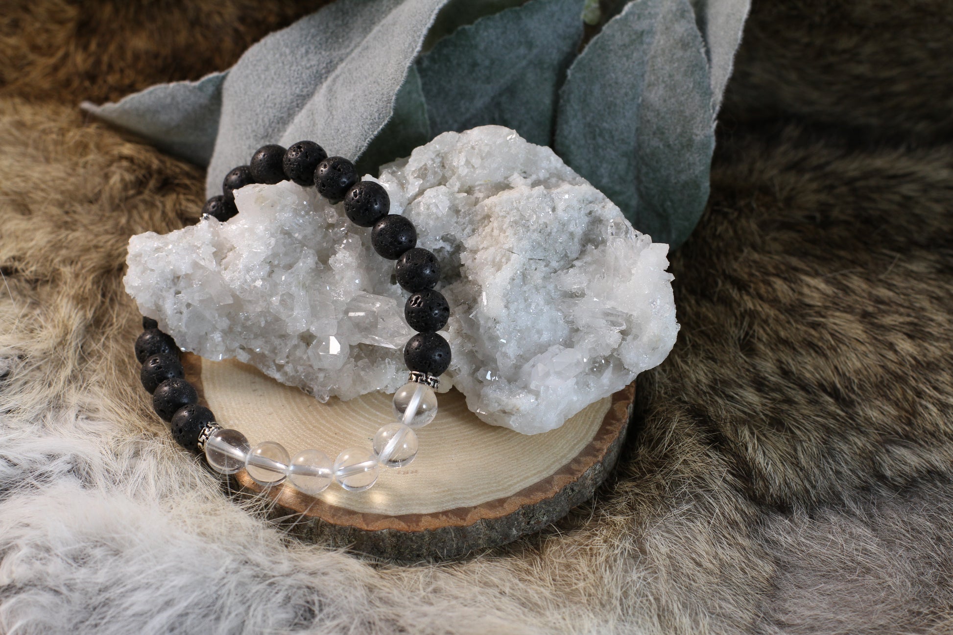 Clear Quartz & Lava Bead Bracelet