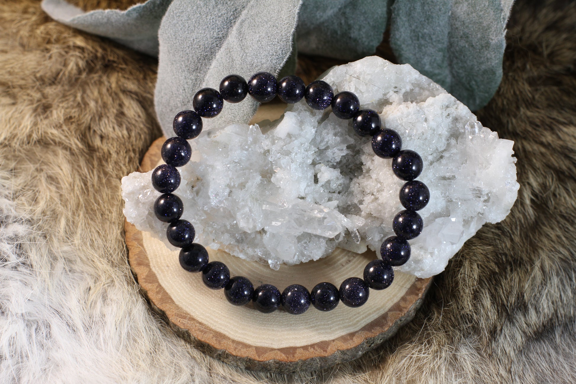Blue Goldstone Bead Bracelet