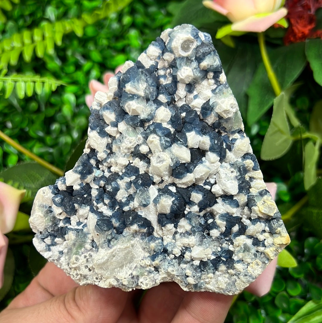 “Blueberry” Fluorite on Quartz