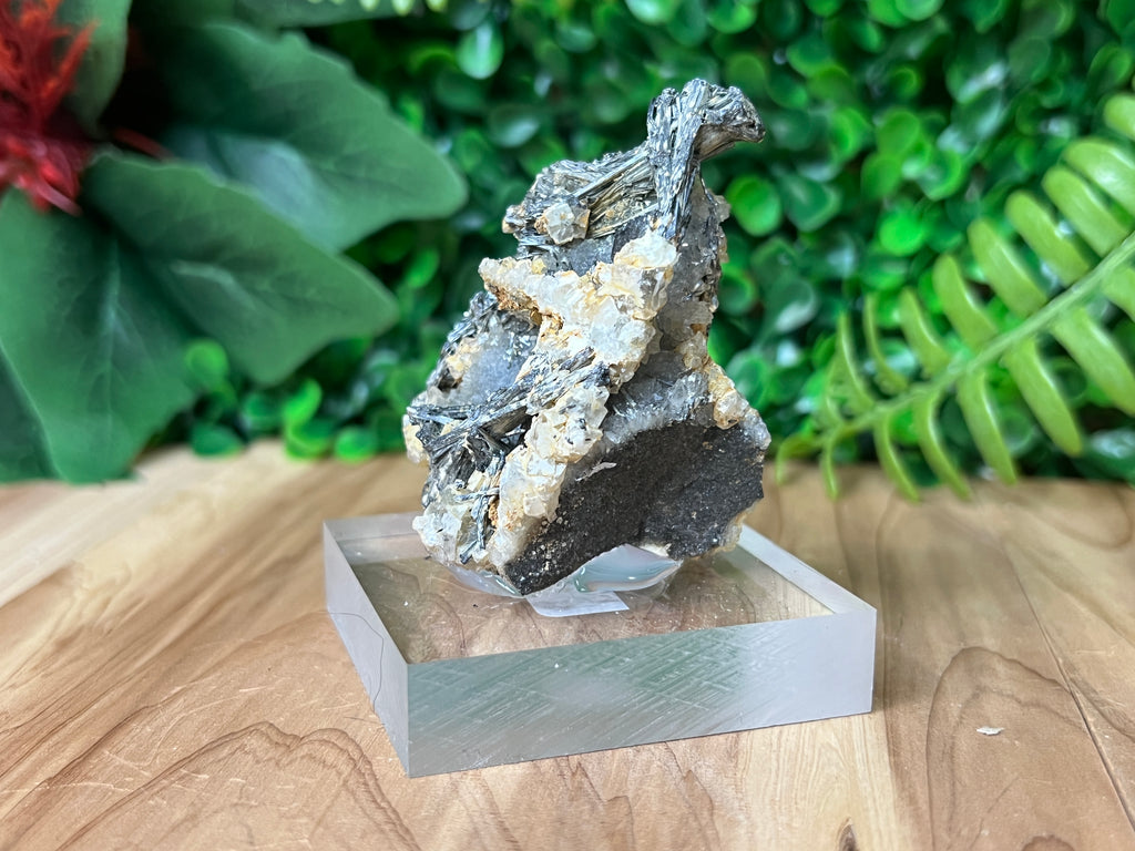 Stibnite w/ Druzy Quartz