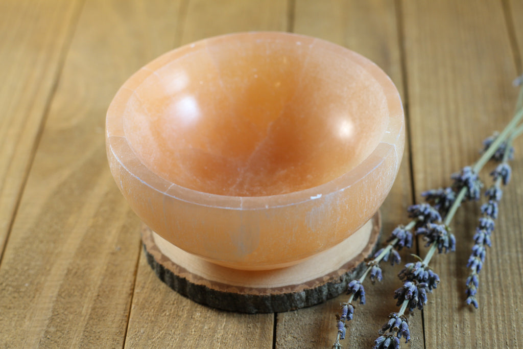 Peach Selenite Round Bowl