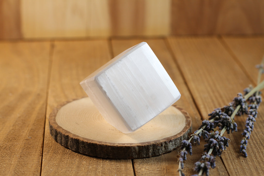 Selenite Cut Base Cube