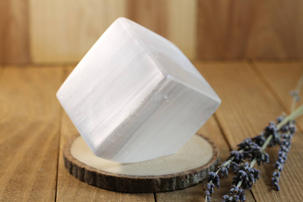 Selenite Cut Base Cube