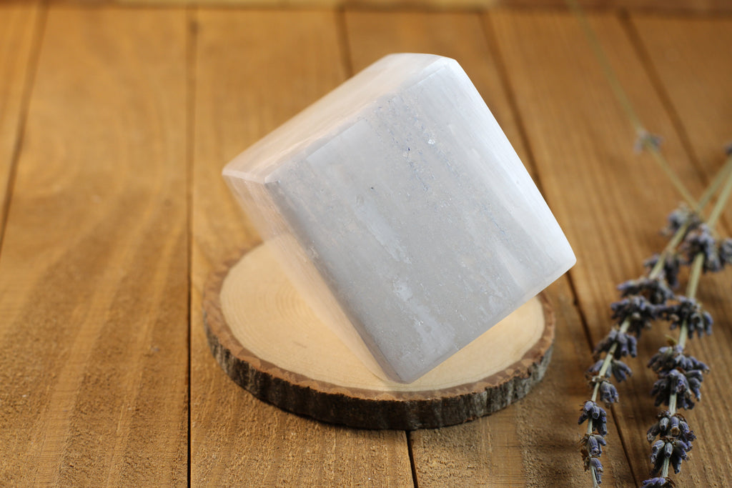 Selenite Cut Base Cube
