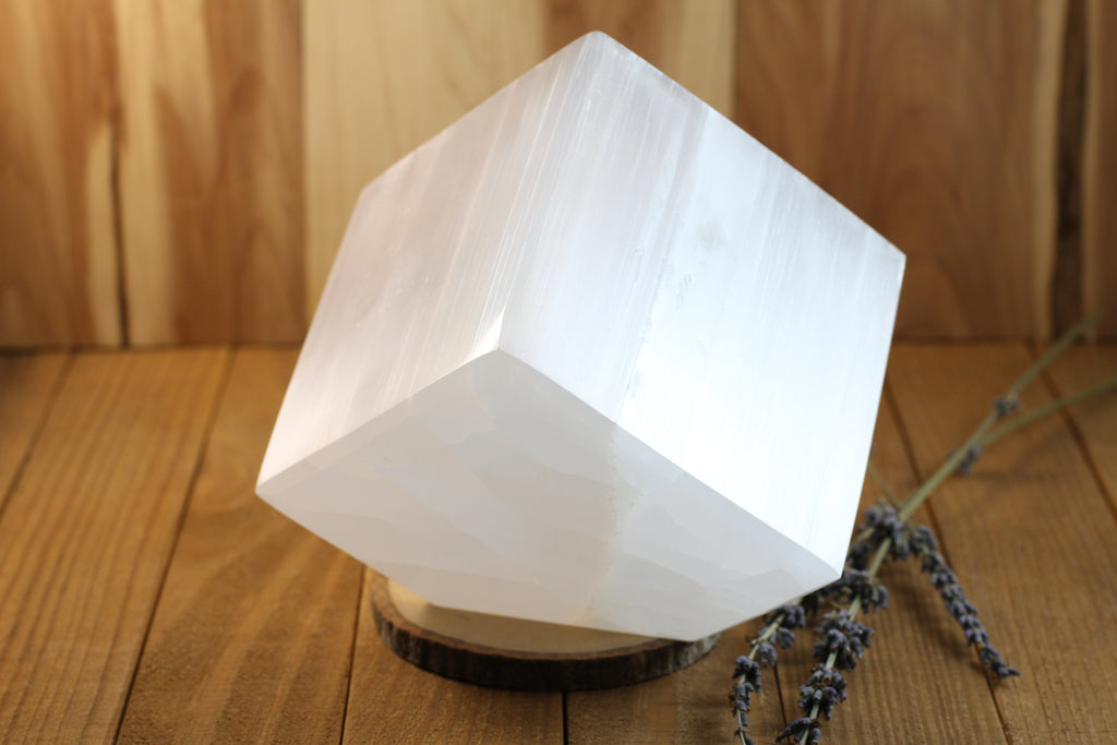 Selenite Cut Base Cube