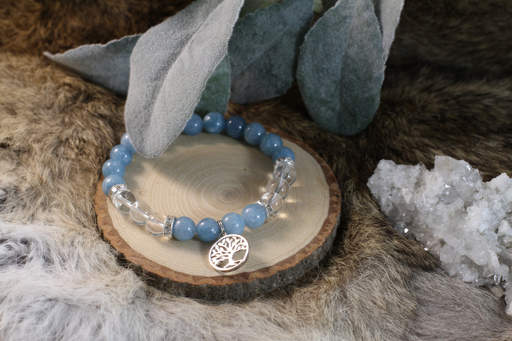 Dyed Quartz & Clear Quartz Bead Bracelet