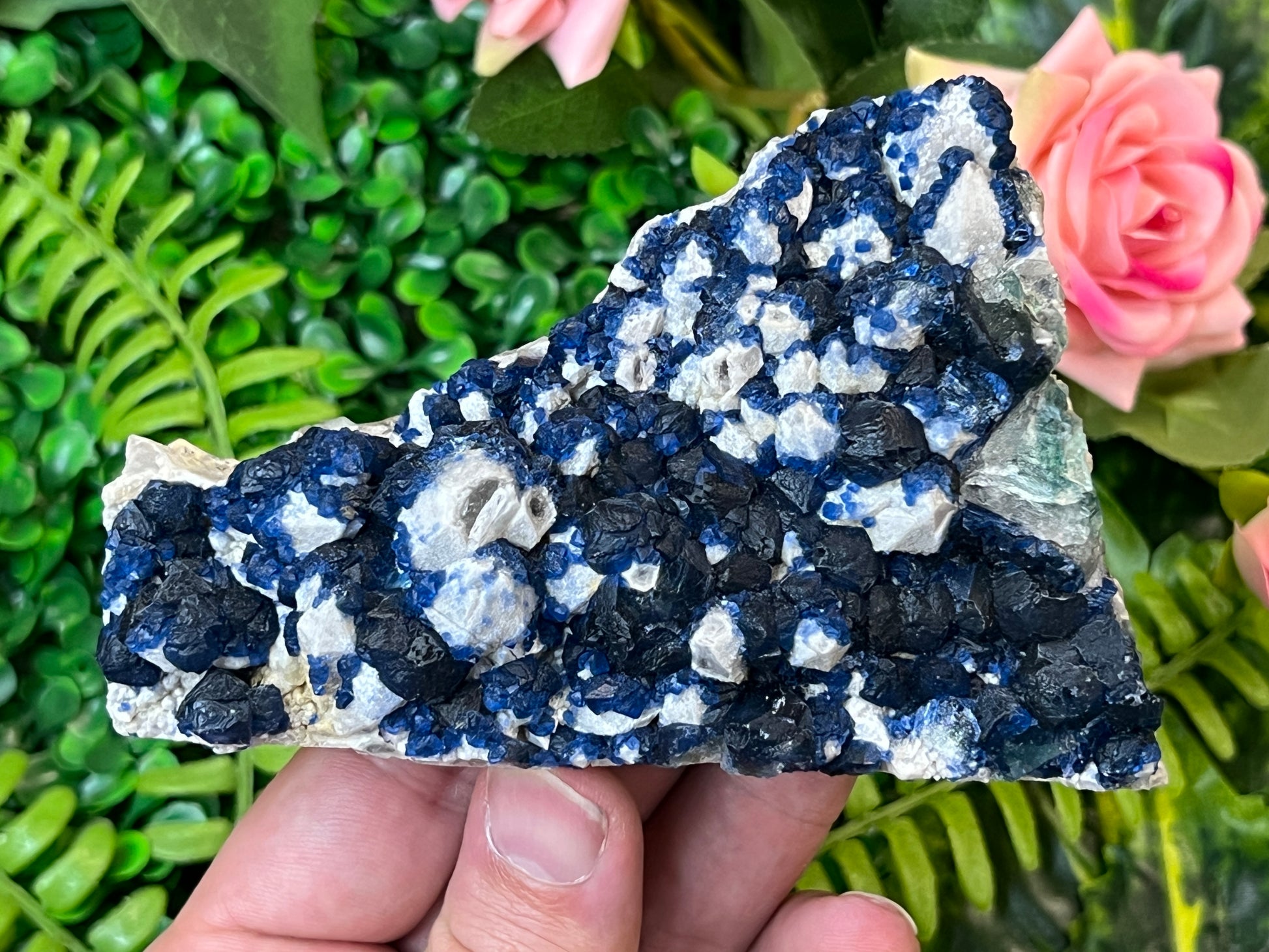 “Blueberry” Fluorite on Quartz