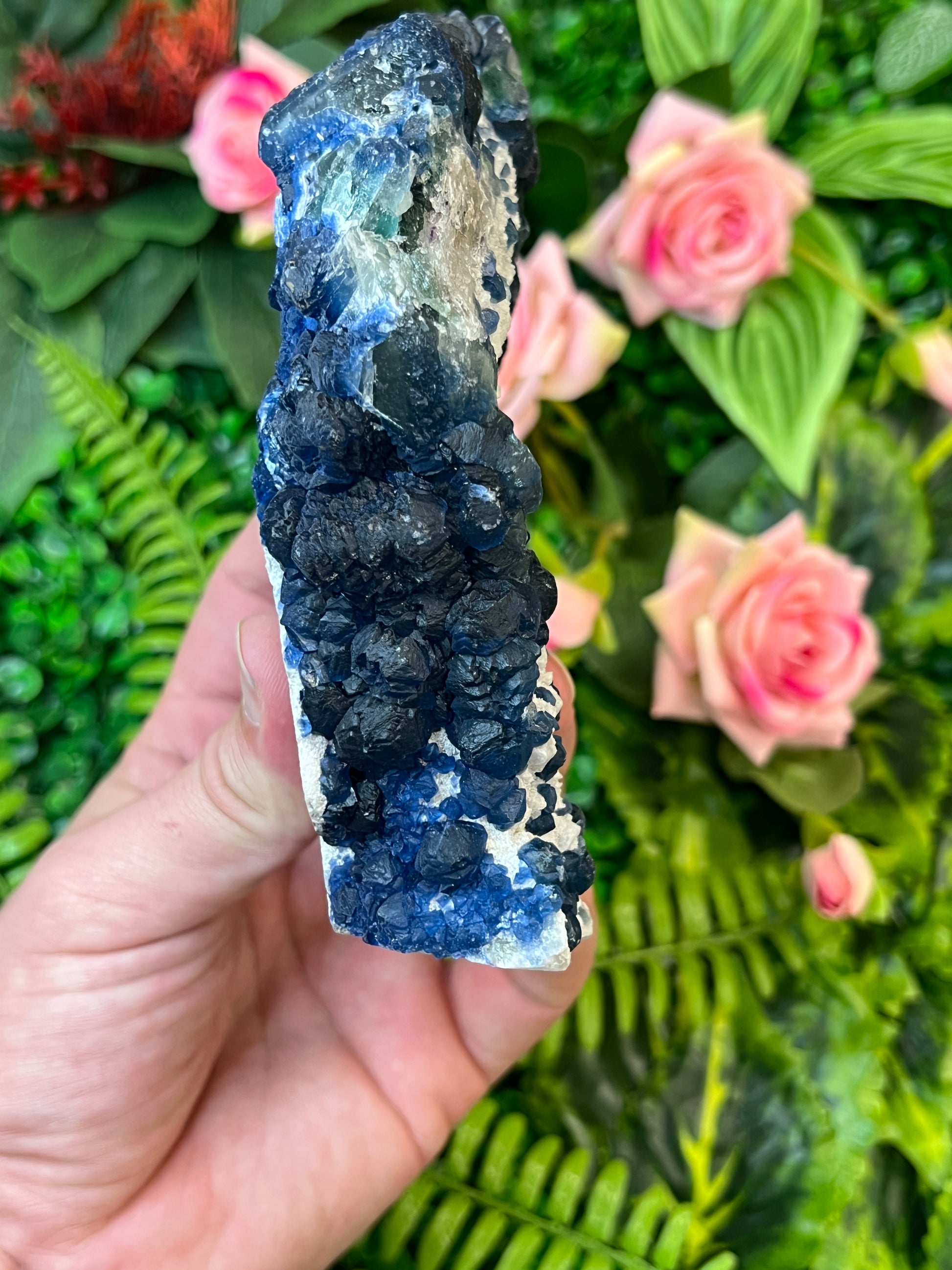 “Blueberry” Fluorite on Quartz