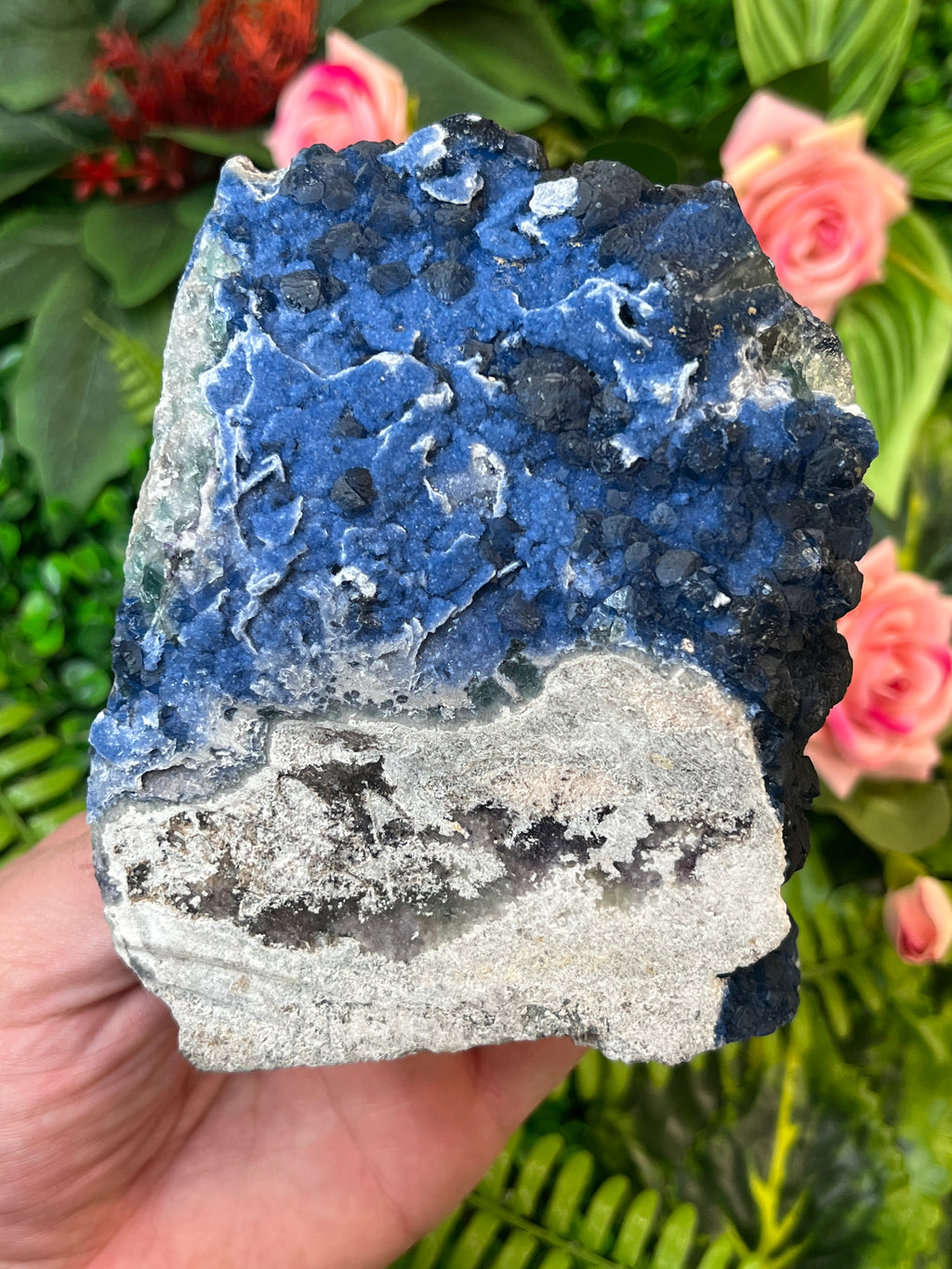 “Blueberry” Fluorite on Quartz